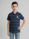 Boys Navy Blue Stripe Collar Half Sleeve T-Shirt