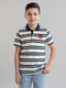 Boys Navy Blue Stripe Collar Half Sleeve T-Shirt