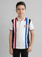 Boys White Printed Collar Half Sleeve T-Shirt