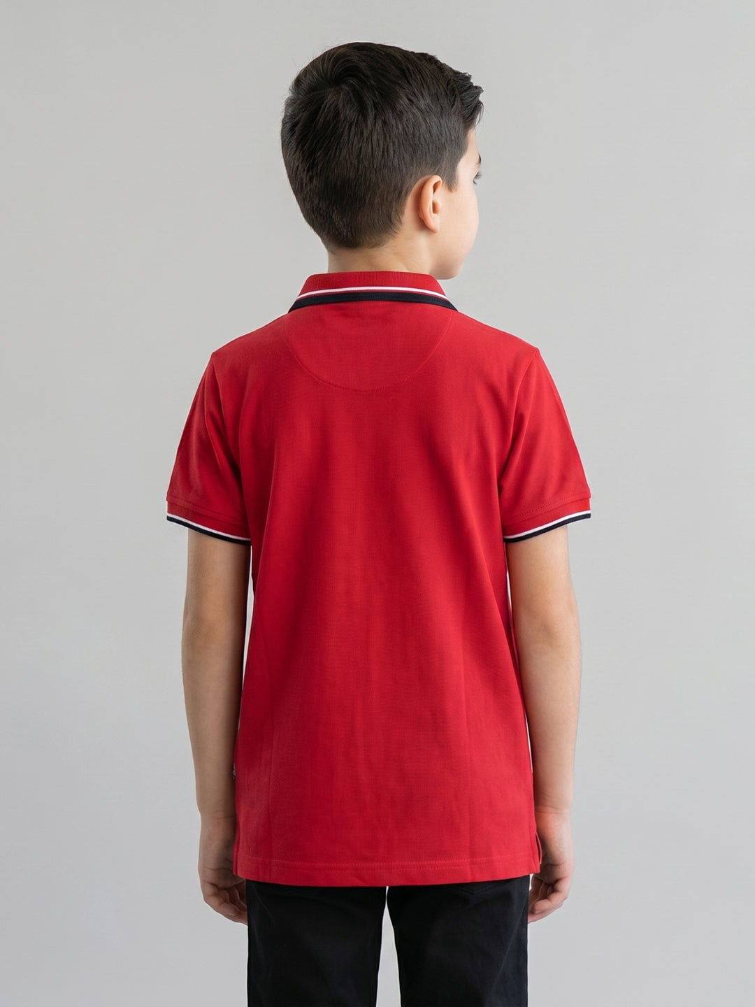 Boys Red Printed Collar Half Sleeve T-Shirt