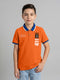 Boys Orange Printed Collar Half Sleeve T-Shirt