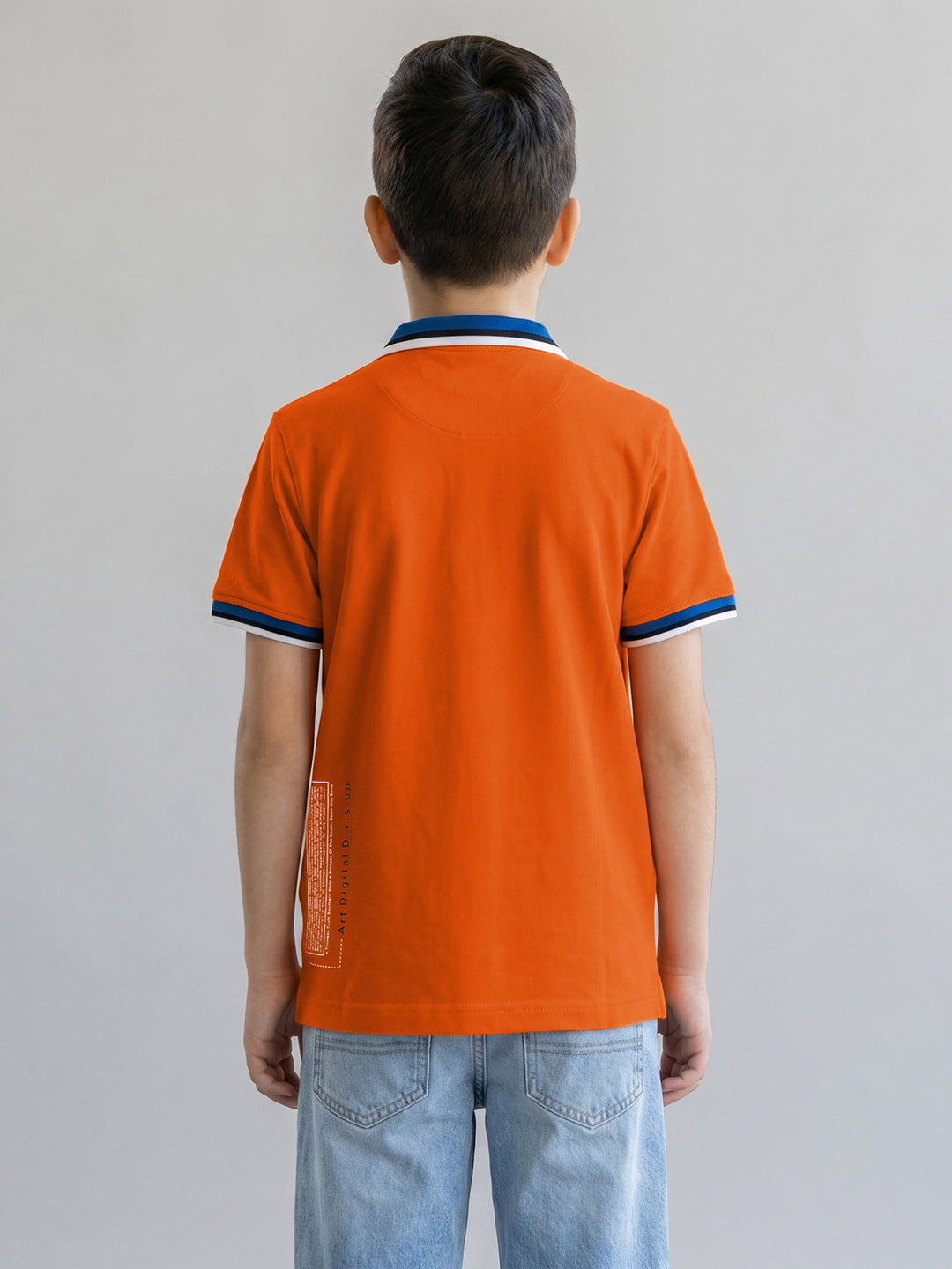 Boys Orange Printed Collar Half Sleeve T-Shirt