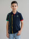 Boys Navy Blue Printed Collar Half Sleeve T-Shirt