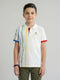 Boys White Printed Collar Half Sleeve T-Shirt