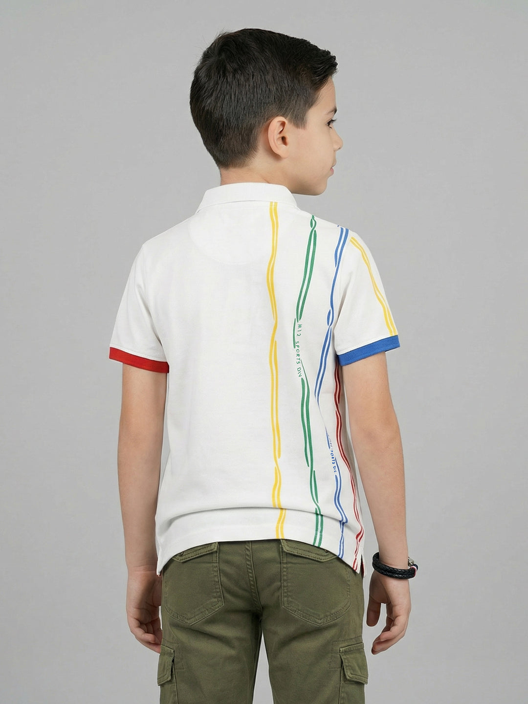Boys White Printed Collar Half Sleeve T-Shirt