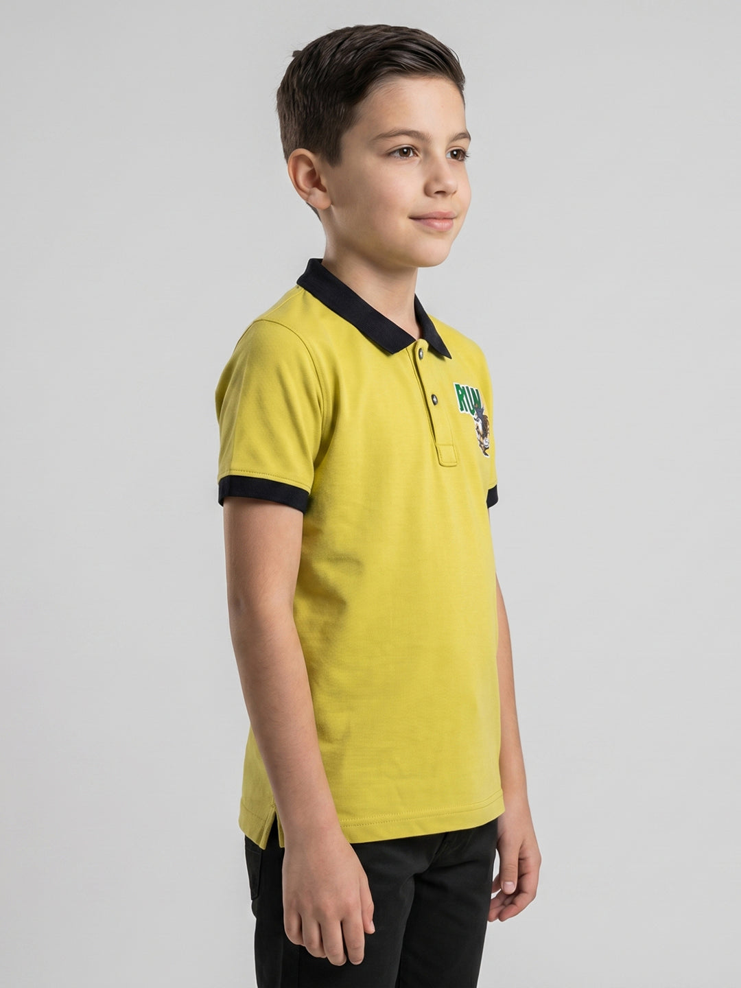 Boys Yellow Printed Collar Half Sleeve T-Shirt