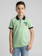 Boys Green Printed Collar Half Sleeve T-Shirt