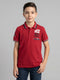 Boys Red Printed Collar Half Sleeve T-Shirt
