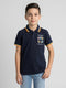 Boys Navy Blue Printed Collar Half Sleeve T-Shirt