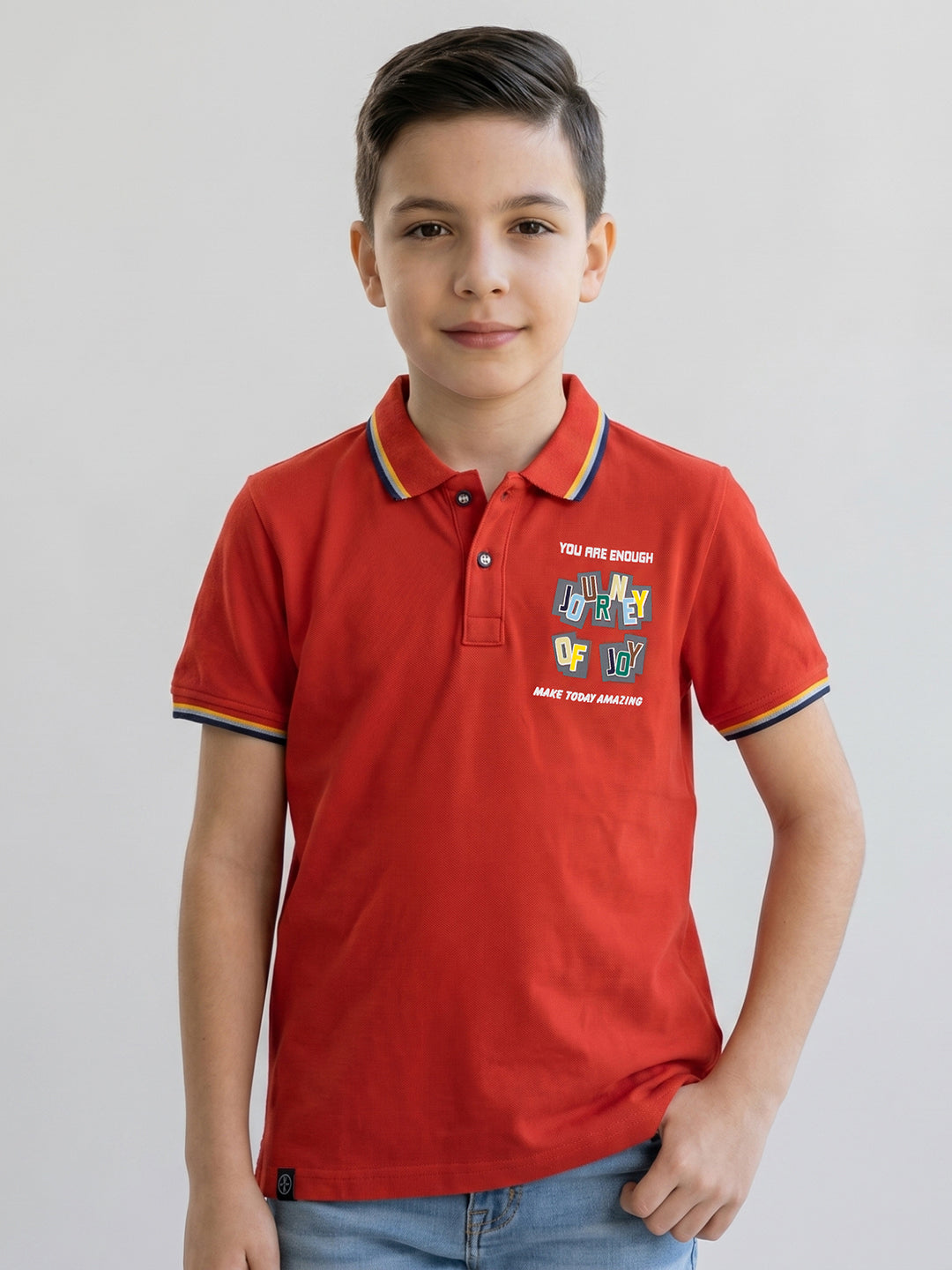 Boys Rust Printed Collar Half Sleeve T-Shirt