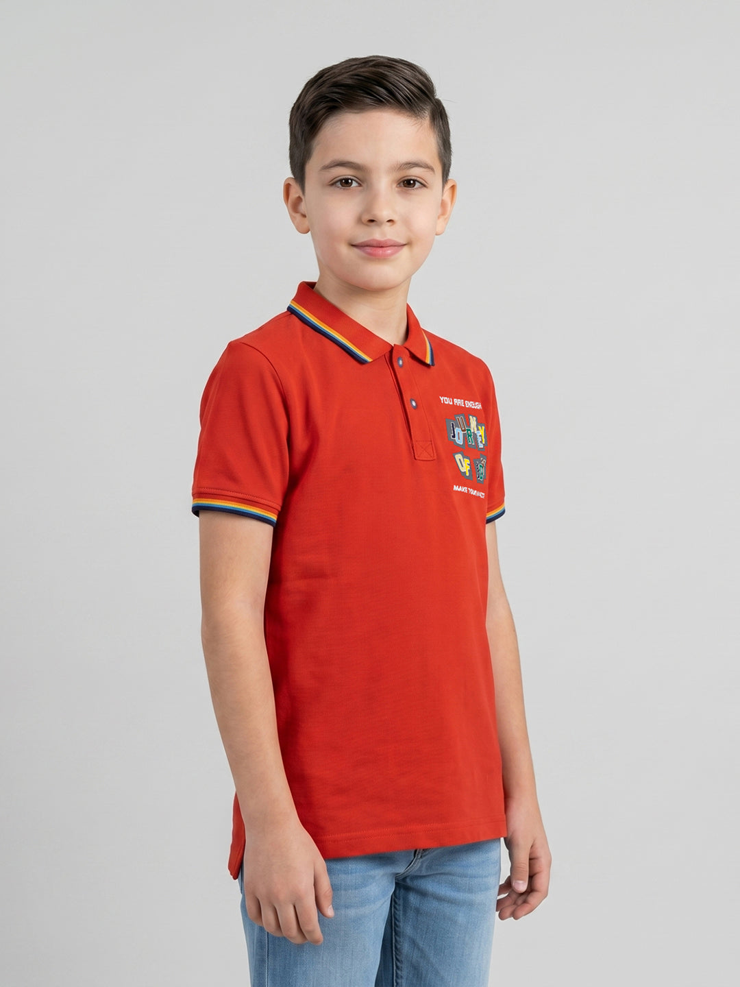 Boys Rust Printed Collar Half Sleeve T-Shirt