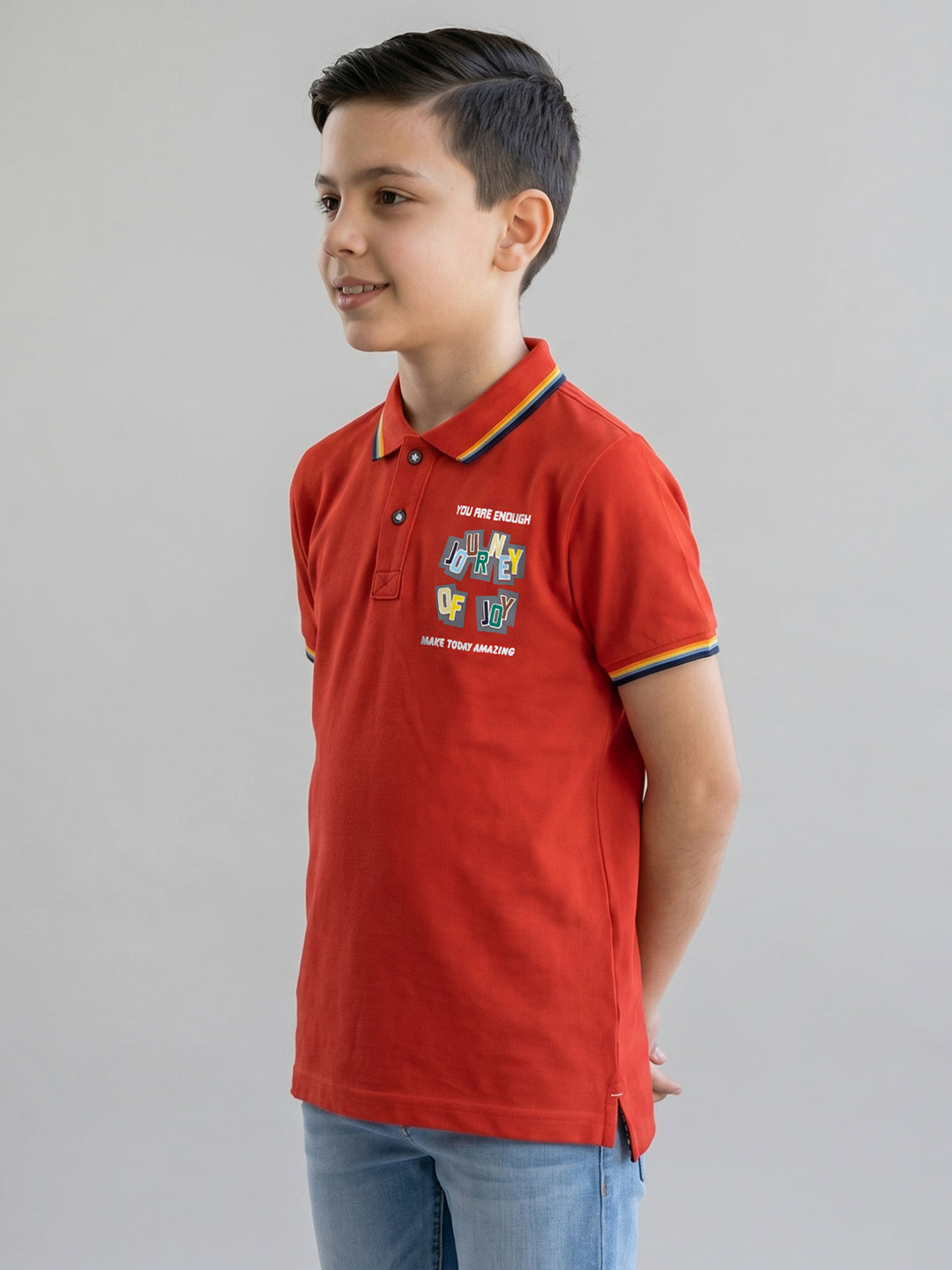 Boys Rust Printed Collar Half Sleeve T-Shirt