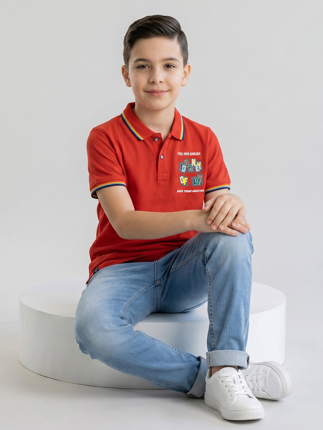 Boys Rust Printed Collar Half Sleeve T-Shirt