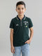 Boys Dark Green Printed Collar Half Sleeve T-Shirt