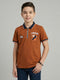 Boys Tan Printed Collar Half Sleeve T-Shirt