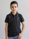 Boys Black Printed Collar Half Sleeve T-Shirt