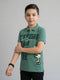 Boys Olive Printed Collar Half Sleeve T-Shirt