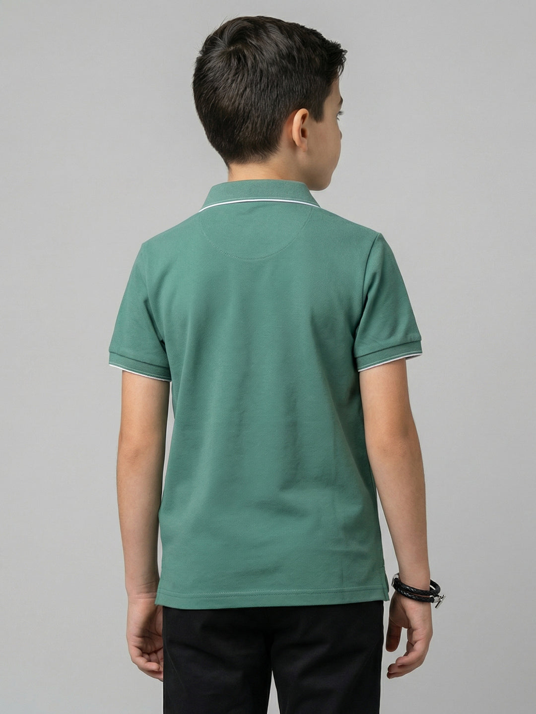 Boys Olive Printed Collar Half Sleeve T-Shirt