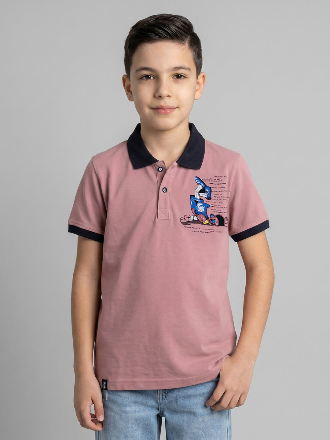 Boys Rose Red Printed Collar Half Sleeve T-Shirt