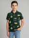 Boys Dark Green Printed Collar Half Sleeve T-Shirt