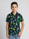 Boys Navy Blue Printed Collar Half Sleeve T-Shirt