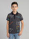 Boys Navy Blue Printed Collar Half Sleeve T-Shirt