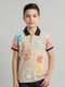 Boys Beige Printed Collar Half Sleeve T-Shirt