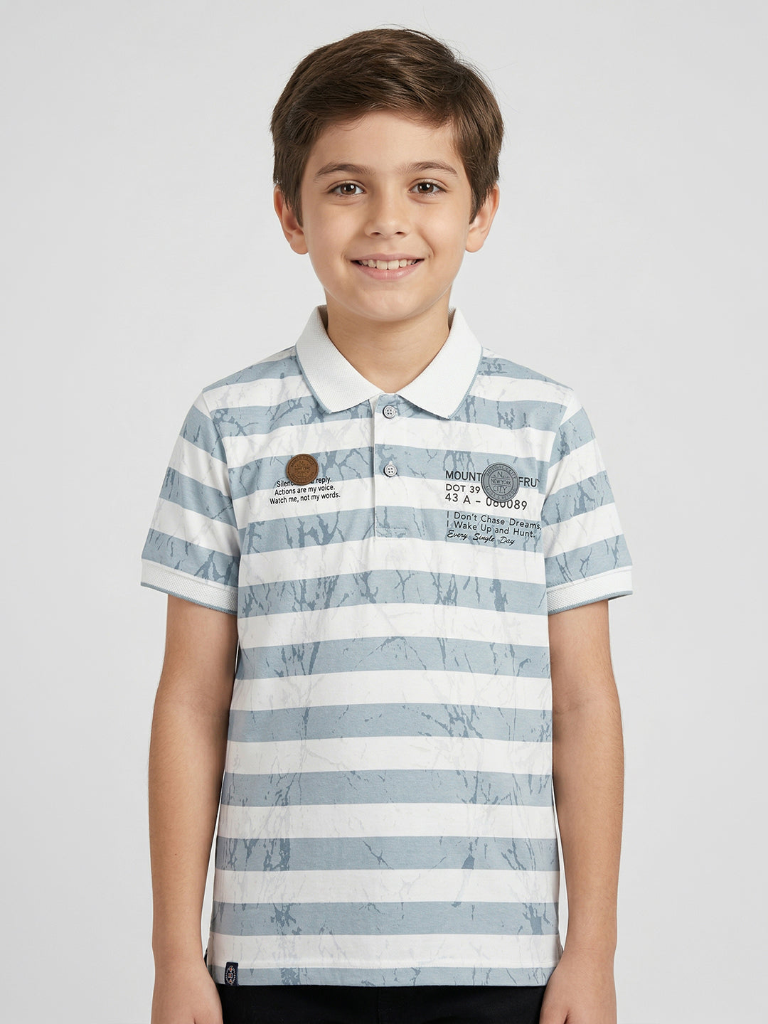 Boys Blue Stripe Collar Half Sleeve T-Shirt