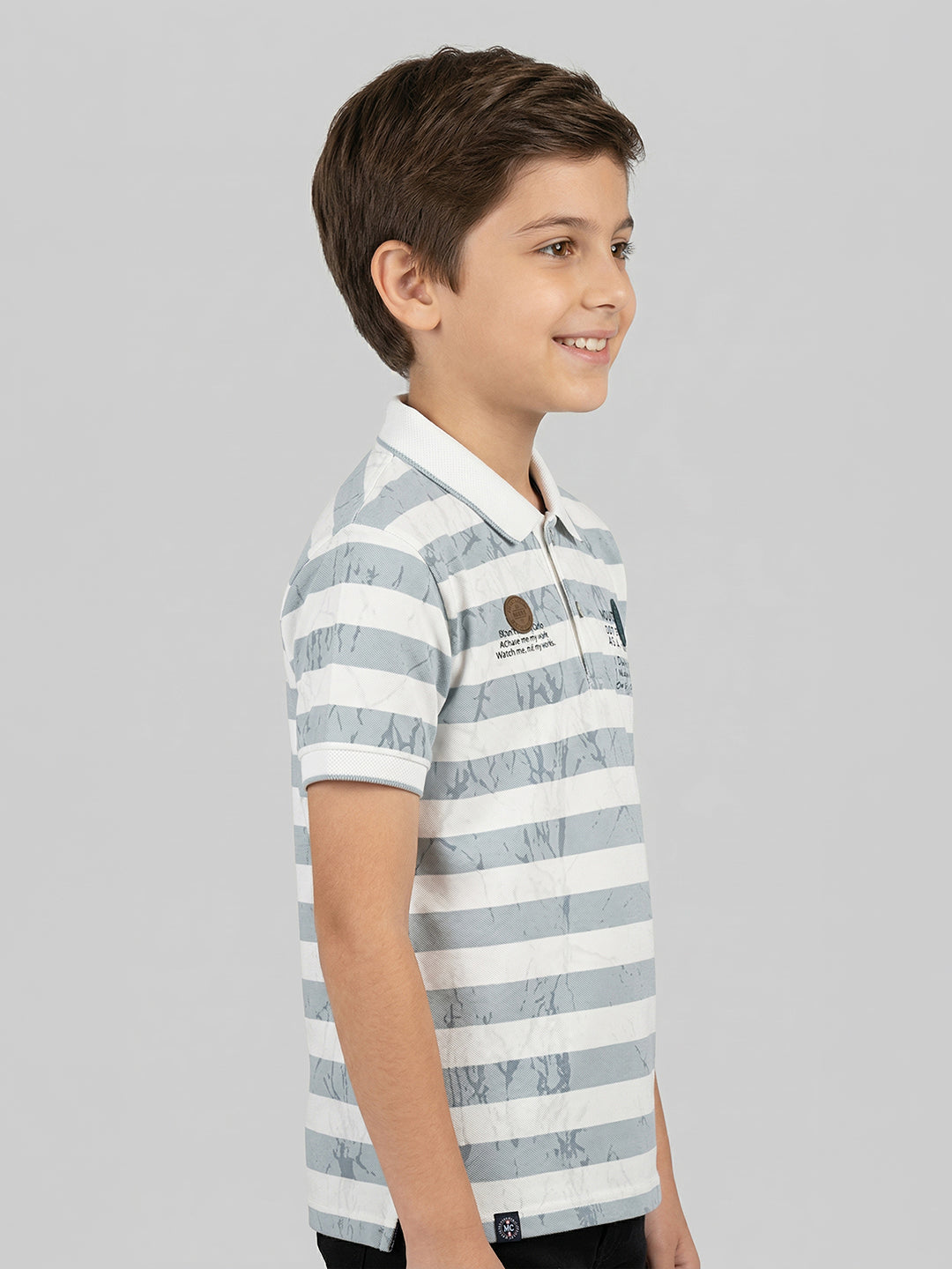 Boys Blue Stripe Collar Half Sleeve T-Shirt