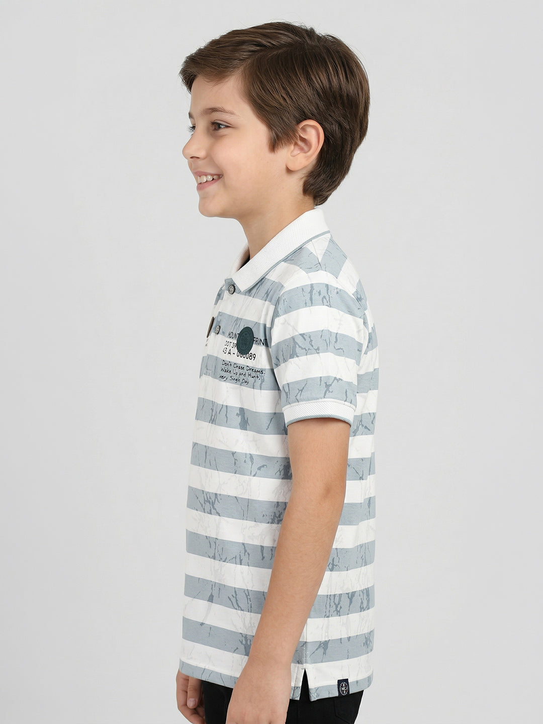 Boys Blue Stripe Collar Half Sleeve T-Shirt