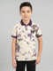 Boys Cream Printed Collar Half Sleeve T-Shirt