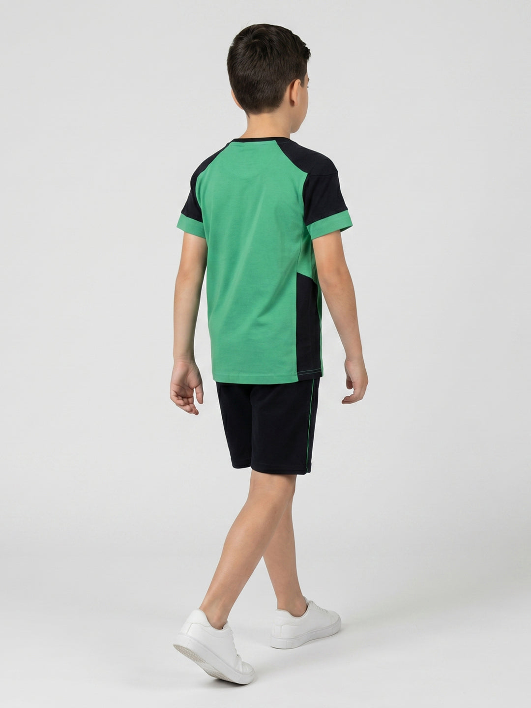 Boys Green Printed Round Neck Half Sleeve Bermuda Set