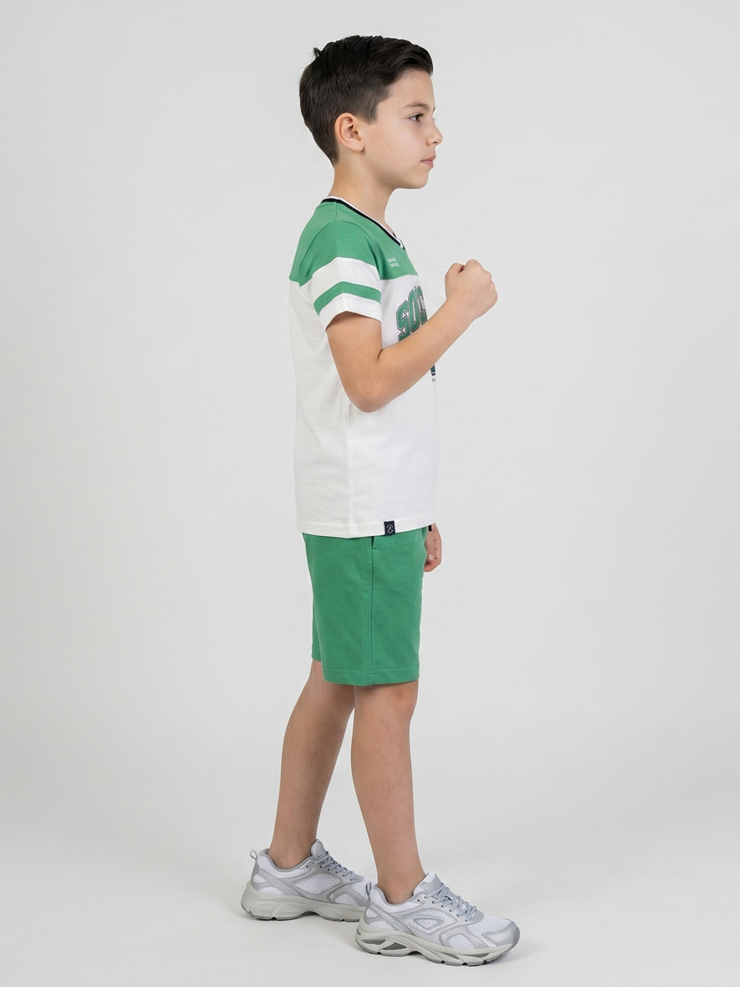 Boys Green Printed V Neck Half Sleeve Bermuda Set