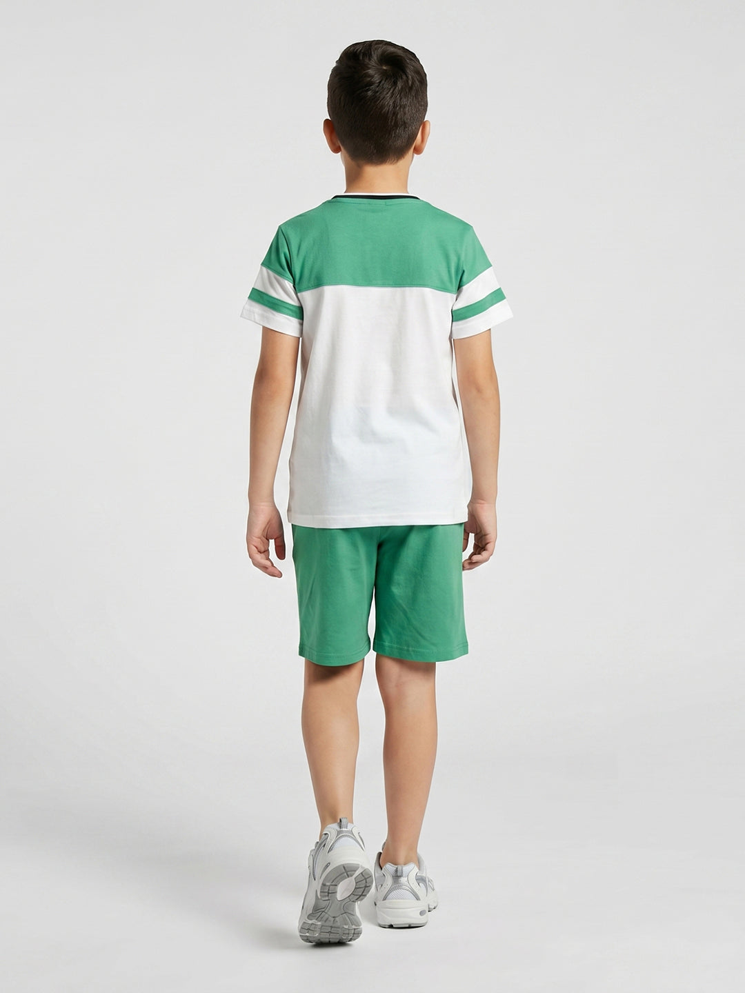 Boys Green Printed V Neck Half Sleeve Bermuda Set