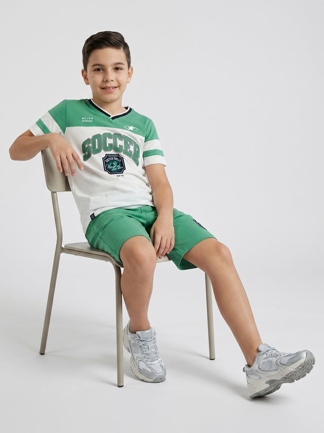 Boys Green Printed V Neck Half Sleeve Bermuda Set