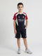 Boys Navy Blue Printed Round Neck Half Sleeve Bermuda Set