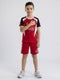 Boys Red Printed Round Neck Half Sleeve Bermuda Set