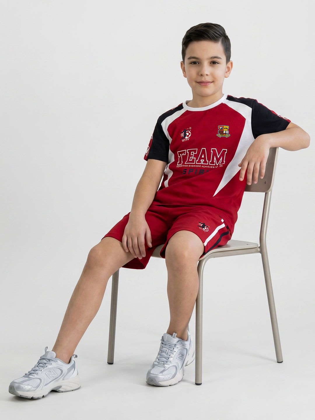 Boys Red Printed Round Neck Half Sleeve Bermuda Set