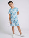 Boys Blue Printed Round Neck Half Sleeve Cords Set