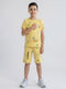 Boys Yellow Printed Round Neck Half Sleeve Cords Set