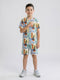 Boys Multicolor Printed Round Neck Half Sleeve Cords Set