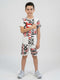 Boys White Printed Round Neck Half Sleeve Cords Set