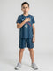 Boys Navy Blue Printed Round Neck Half Sleeve Cords Set