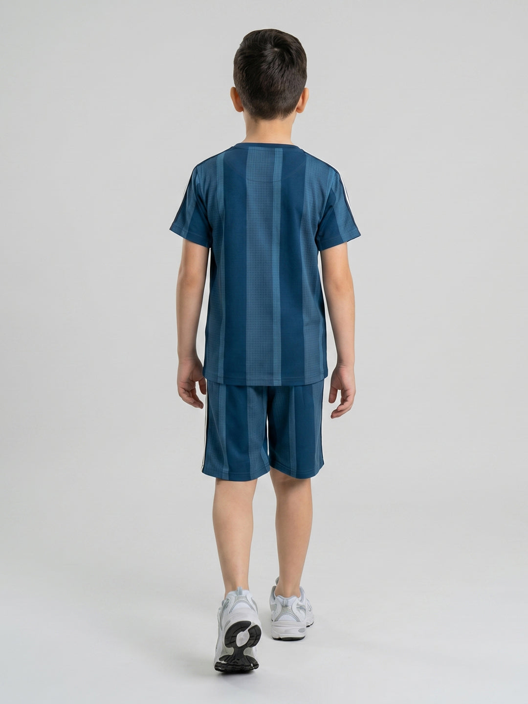 Boys Navy Blue Printed Round Neck Half Sleeve Cords Set