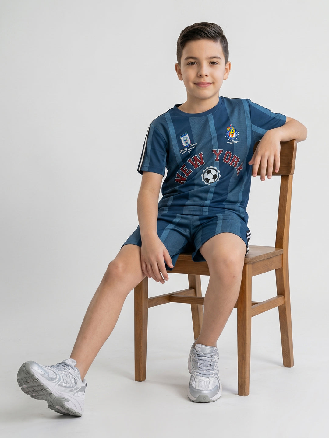 Boys Navy Blue Printed Round Neck Half Sleeve Cords Set