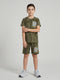 Boys Olive Printed Round Neck Half Sleeve Cords Set