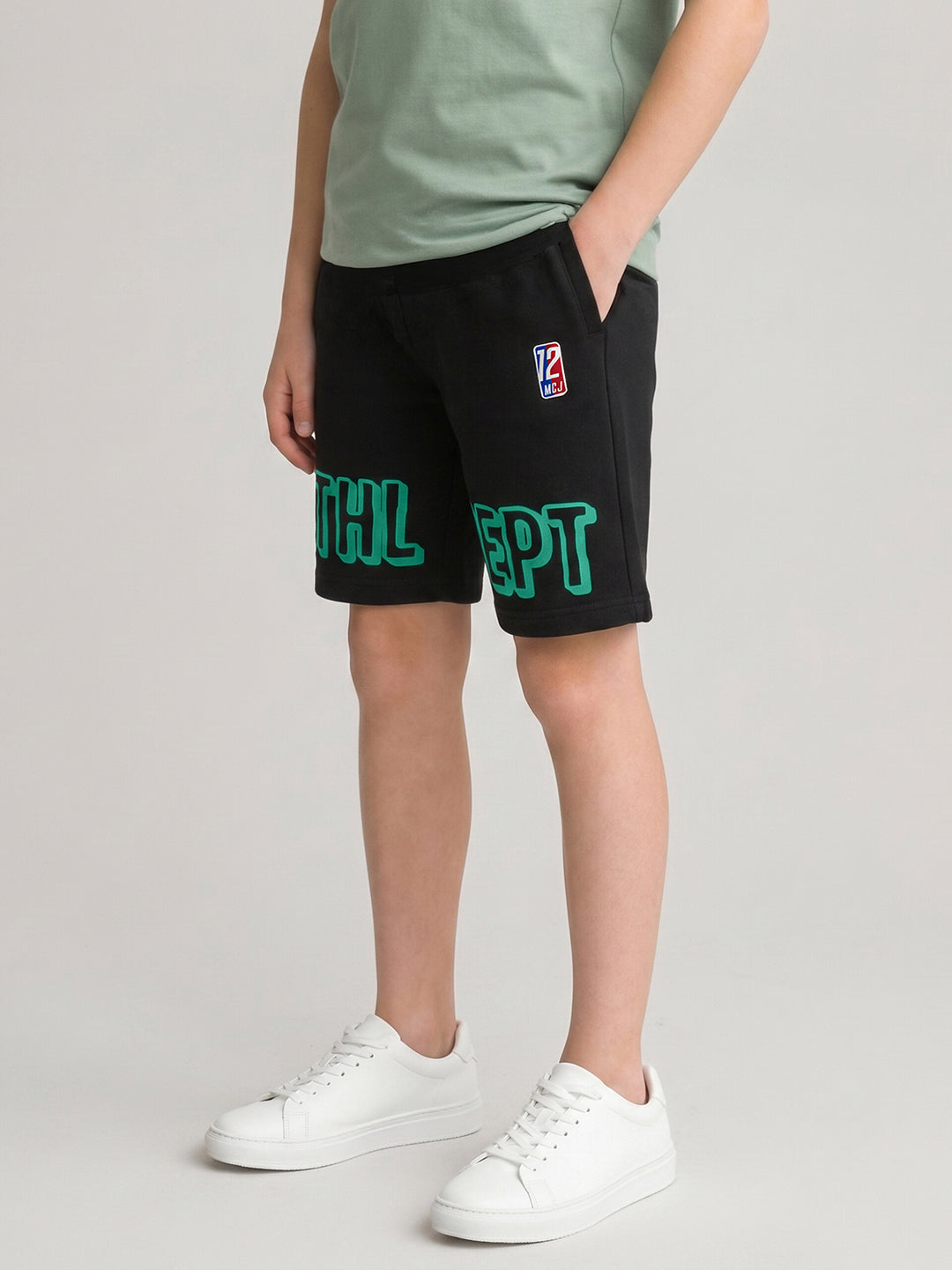 Boys Black Printed Regular Fit Shorts