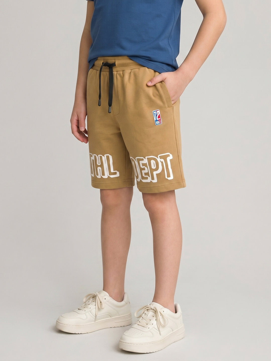 Boys Camel Brown Printed Regular Fit Shorts