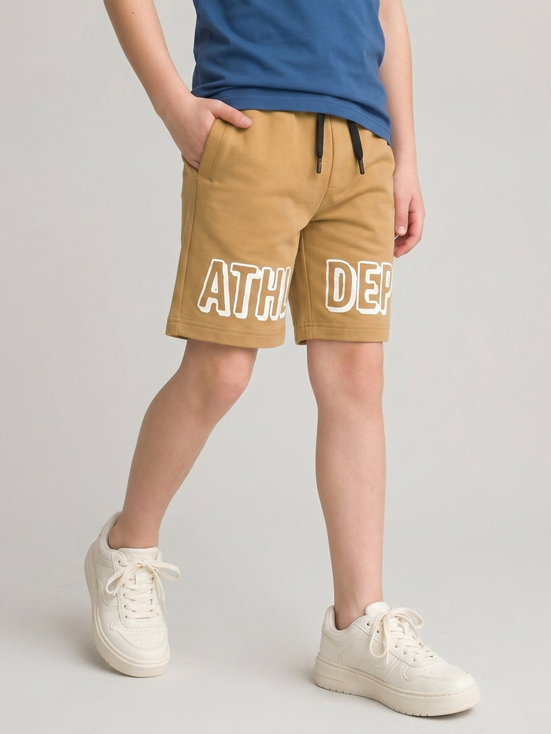 Boys Camel Brown Printed Regular Fit Shorts