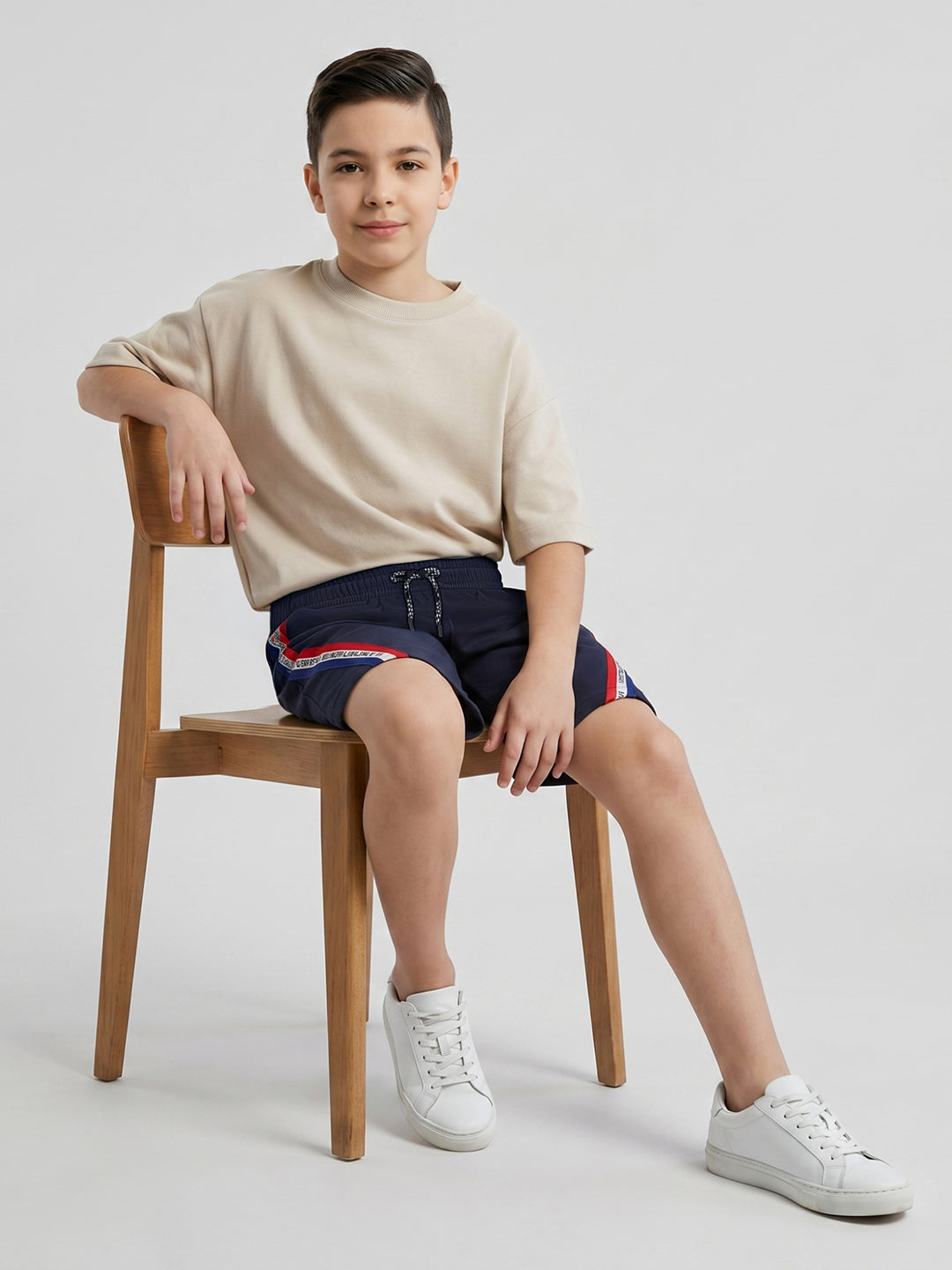 Boys Navy Blue Printed Regular Fit Shorts